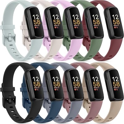 10 Pack Fitbit Inspire 3 Bands - Soft Silicone Adjustable Sport Replacement Straps for Women & Men (10 Pack)