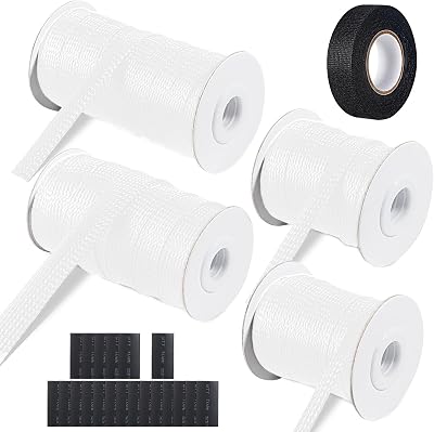132 ft Expandable Braided Cable Sleeve Wire Loom PET Wire Sleeving,Wrap Management Mesh for Audio Video and Other Home Device Cable Automotive Wire - (1/2 Inch, 1/4 Inch, 3/8 Inch,3/4 Inch,White)