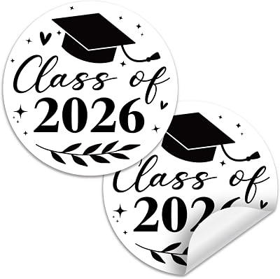120 Pcs Class of 2026 Graduation Round Envelope Stickers, Black Round Stickers Graduate Party Invitations Favors Decorations, Chocolates Candy Water Bottle Laptop Envelope Teachers Stickers