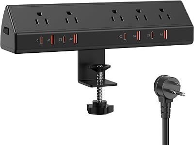 Jgstkcity Desk Clamp Power Strip USB C 65W,8 USB,10FT Cable,Black
