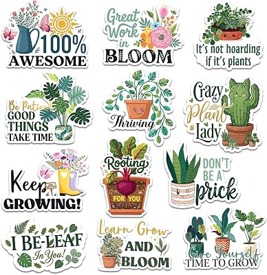 (12pcs-3in) Plant Sticker Stickers Fun Garden Nature Lovers Gifts Set PL2