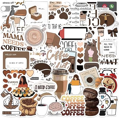50PCS Coffee Stickers, Cute Love Coffee Decors for Cups