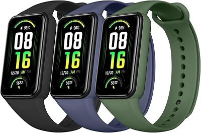 Amzpas TPU Bands for Amazfit Band 7 Fitness & Health Tracker, 3 Pack Soft Breathable Wristband, Adjustable Replacement Sportt Strap for Women Men