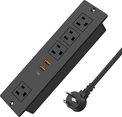 VILONG Recessed Power Strip with PD 20W USB-C, Flush Mounted Drawer Outlet, 4 Outlets & 3 USB Ports, Conference Desktop Built in Power Strip, 3FT Extension Cord(White)