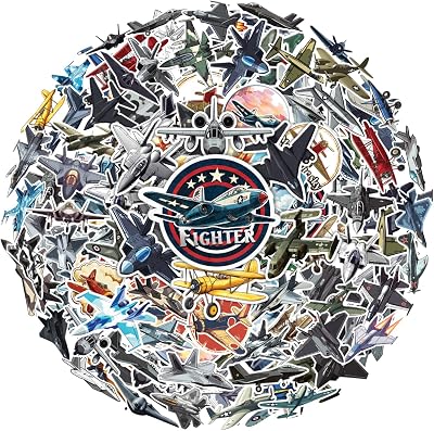 100pcs Fighter Plane Stickers - Military Aircraft Sticker Waterproof Decals for Water Bottles Laptop Luggage Computer Scrapbooking Teens Adults Girls Funny Party Birthday Decorations