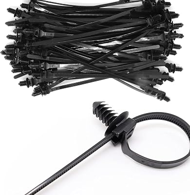 BENLIUDH Push Mount Zip Ties, 8 inch Cable Zip Tie Black Wire Tie with Push Pin Fir Tree Zip for Indoor and Outdoor (80 Pack)