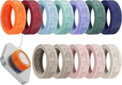 YWXTW Floral Cover for Oura Ring 5, Charging Without Removal, Anti-Scratch Silicone Ring Protector, Fancy Cute Oura 5 Accessories for Women/Men, 12 Pack (Dopamine, M)