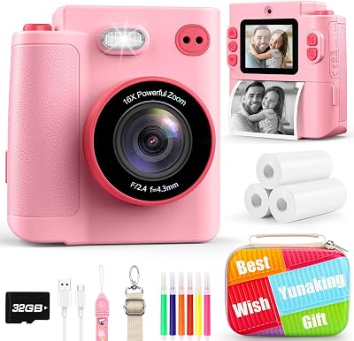 Yunaking Kids Camera Gift for Girls 3-12, Instant Print Digital Camera Toys