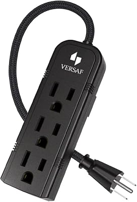 Mini 3-Outlet Power Strip, 1 FT Braided Short Extension Cord