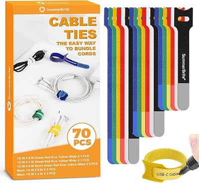 Cable Ties with Writable Labels, Multi-Color, 70 PCS Assorted 4, 6, 8 IN