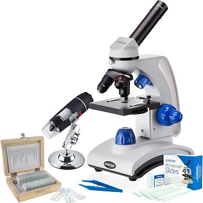 AmScope VB-M162C-2L-SLVR 1000X Portable Dual Light Metal Frame Microscope