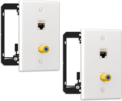FGB 2-Pack Shielded Cat7 Ethernet Wall Plate, 2-Port Keystone+Coax