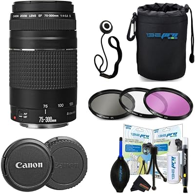 Canon EF 75-300mm f/4-5.6 III Telephoto Zoom Lens for Canon SLR Cameras (Renewed) (Lens w/PIXIBYTES Pro Accessories Bundle)