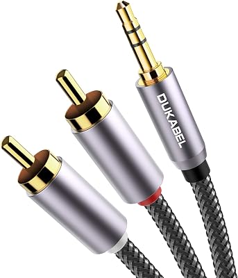 DUKABEL Long RCA Cables, 8 Feet 2-Male RCA to 3.5mm AUX Audio Cord