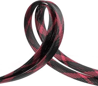 Braided Cable Sleeve, 33ft Expandable Wire Loom for Automotive Wiring Harness & PC Case, Pet-Proof Chew Resistant Cord Protector, Flexible Cable Management (Black-Pink, 12mm (15/32"))