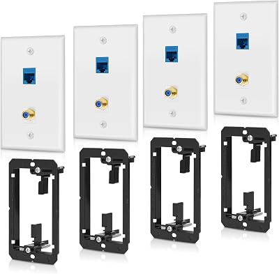 4 Pack Ethernet Coax Ethernet Wall Plate with Low Voltage Mounting Bracket