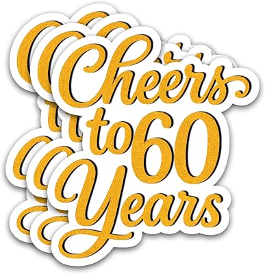 (3PCS) Cheers to 60 Years Stickers β Happy 60th Birthday β Waterproof Vinyl Decals for Gift Wrapping, Boxes, Water Bottles, Scrapbooks, Laptops, 3" x 2"
