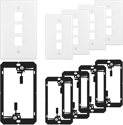 FGB 3-Port Keystone Wall Plate, with Low Voltage Mounting Bracket, 5 Pack