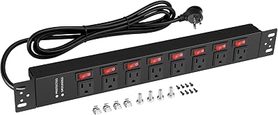 Jgstkcity Rack Mount PDU Power Strips,8 Outlet Surge Protector,Individual Switches,1.5U Rackmount Server Racks,14AWG Heavy Duty Extension Cord,15A 125V 1875W (Standard Power Cord, 12 FT Cable)