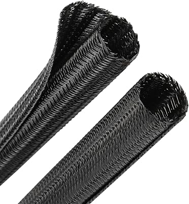 YOUBO 10ft PET Braided Cable Sleeve 3/4 inch(19mm) Wire Protector Cable wrap Wire Covers for Cords Cable Sleeves Cord Management Cable Management Sleeve(Black)