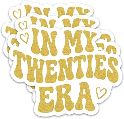 (3PCS) in My Twenties Era Sticker, Happy 20th Birthday Stickers, Cheers to 20 Years, Waterproof Vinyl Decal for Party Decoration, Gift Wrapping Water Bottle Scrapbook Laptop, 3"
