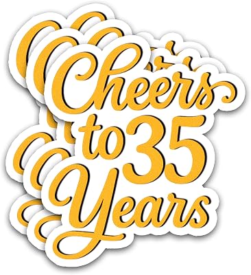 (3PCS) Cheers to 35 Years Stickers, 35th Birthday and Anniversary Party Decoration Vinyl Decals, Waterproof Sticker for Gift Wrapping, Boxes, Water Bottles, Scrapbooks, Laptops, 3" x 2"