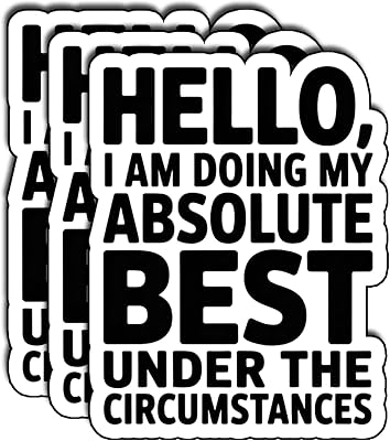 (3Pcs) Hello I'm Doing My Absolute Best Sticker Inspirational Quote Stickers for Laptop Water Bottle Motivational Vinyl Decal Waterproof Stickers for Phone Case Tumbler Gifts Size 2.4" x 3"