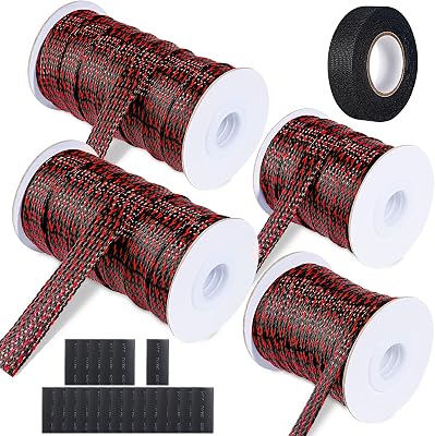 132 ft Expandable Braided Cable Sleeve Wire Loom PET Wire Sleeving,Wrap Management Mesh for Audio Video and Other Home Device Cable Automotive Wire - (1/2 Inch, 1/4 Inch, 3/8 Inch,3/4 Inch, Red)