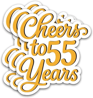 (3PCS) Cheers to 55 Years Stickers β Happy 55th Birthday or Anniversary Party Decoration β Waterproof Vinyl Decals for Gift Wrapping, Boxes, Water Bottles, Scrapbooks, Laptops, 3" x 2"