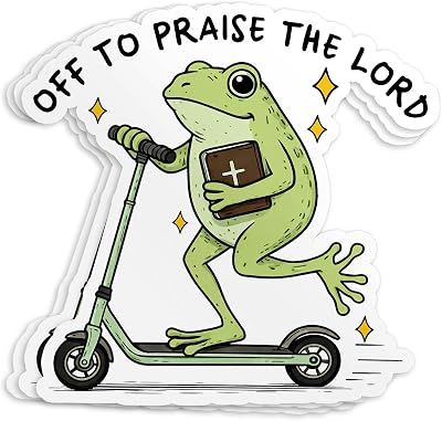 (3Pcs-3") Off to Praise The Lord Stickers, Funny Frog Meme Christian Faith Religious Bible Verse Waterproof Die-Cut Vinyl Sticker for Kindle, Laptop, Water Bottles, Phone Decal Gifts 3 Inches