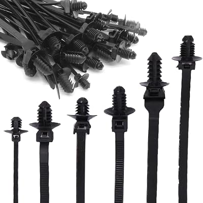 BENLIUDH 30PCS Nylon Push Mount Zip Ties, Heavy Duty Cable Tie Black Wire Tie with Push Pin Fir Tree Zipties Self Locking Design for Indoor and Outdoor (6 Types)