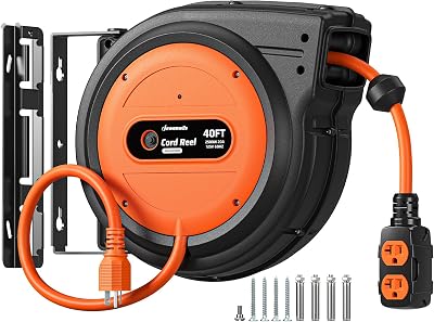 DEWENWILS 20 Amp Retractable Extension Cord Reel 40FT, ETL Listed,Orange