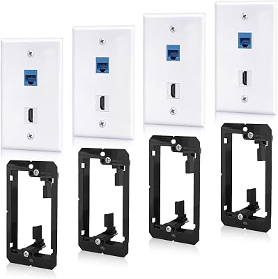 4 Pack HDMI Ethernet Wall Plate 2-Port with Low Voltage Mounting Bracket