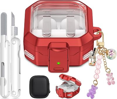 Secure Lock for Galaxy Buds 4 Pro Case and Buds 4 Case Cover, Clear Soft TPU Case with Cleaner Kit and Keychain for Women Girlu, Cute Cover for Samsung Galaxy Buds 4/4Pro 2026