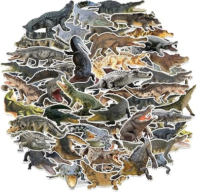 Realistic Alligator Stickers, Crocodile Party Favors Reptile Party Favors Supplies, 50PCS Realistic Crocodile Animal Vinyl Decals for Water Bottles Laptop Luggage Computer Mobile Phone Skateboard
