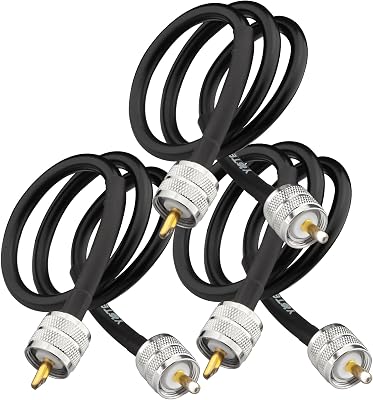 YOTENKO RG8X Jumper Cable 2FT, 3-Pack CB Coax Cable UHF PL259 Male to Male