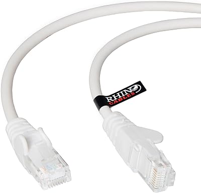 rhinocables CAT 5e High-Speed Ethernet Cable - Reliable LAN Network RJ45 Cable for Fast Internet & Data Transfer | Durable WiFi Broadband Cable for Gaming & Streaming (30ft, White)