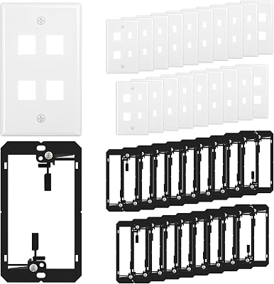 FGB 4-Port Keystone Wall Plate, with Low Voltage Mounting Bracket, 20 Pack