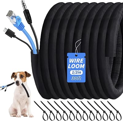 30ft - 1/2in Split Braided Sleeve Cable Management, Self-Wrapping