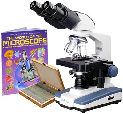 AmScope B120C-BK-PS100 2500X LED Lab Binocular Compound Microscope