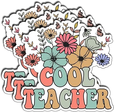 (3Pcs) Cool Teacher Sticker Floral Vinyl Decal for Laptop Water Bottle Journal Scrapbook Tumbler Phone Tablet Decorative Gifts for Grandma Memaw Mothers Family Women Appreciation Aesthetic Size 3"