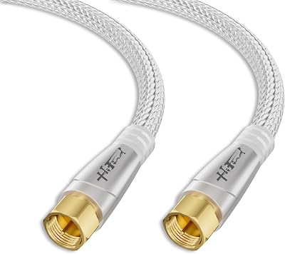 HiFind RG6 Coaxial Cable 10 FT, Low Loss Quad Shielded OFC Gold Plated Male to Male F-Type Coax Cord, 75Ω Direct Burial Outdoor for 4K HDTV Digital Aerial AV Modem Internet Antenna Satellite-White