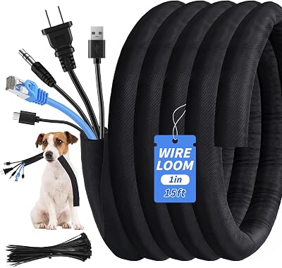 15ft - 1in Split Braided Sleeve Cable Management, Self-Wrapping