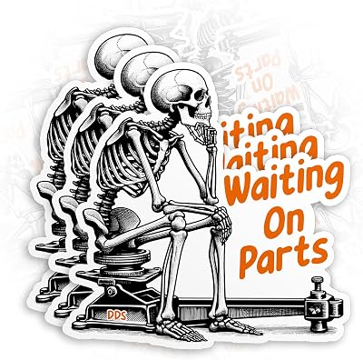 (3Pcs-3") Waiting On Parts Stickers Funny Blue Collar Stickers Truck Mechanic Skeleton Die-Cut Waterproof Vinyl Sticker for Laptop Water Bottle Phone Decal Stuff Gifts for Her Him 3 Inches