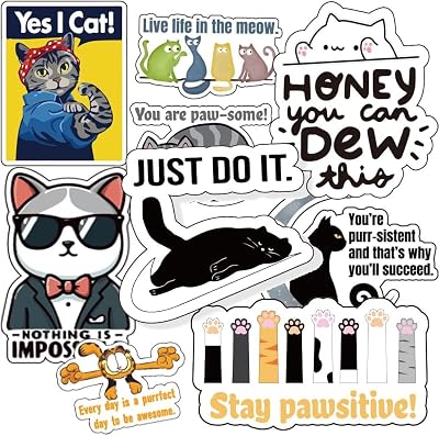 Motivational Cat Stickers for Students & Teachers, Funny Vinyl Decals for Planners, Journals & Vision Board, Daily Inspiration & New Year Goals