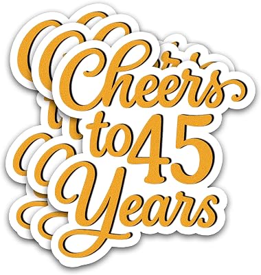 (3PCS) Cheers to 45 Years Sticker, Happy 45th Birthday and Anniversary Party Decoration Vinyl Decals, Waterproof Stickers for Gift Wrapping, Water Bottles, Scrapbooks, Laptops, 3"