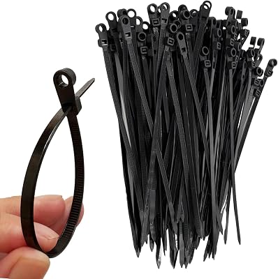 100Pcs Plastic Cable Ties with Screw Holes 8 Inch Self locking Cable Wire Ties for Indoor and Outdoor Basic Zip Ties 40 LBS-Black