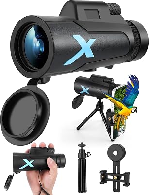12x50 High-Power Monocular Telescope with Smartphone Tripod, Portable Bag - Ideal for Bird Watching, Hunting, Hiking, Camping - Large Vision for Adults and Kids with BAK4 Prism and FMC Lens Technology