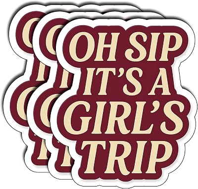 (3Pcs) Oh Sip It is A Girls Trip Funny Quote Vinyl Sticker Waterproof Durable for Laptop Water Bottle Car Notebook Journal Humor Words Travel Aesthetic Decoration Gifts Size 3" x 2.4"