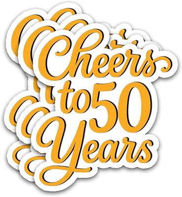 (3PCS) Cheers to 50 Years Stickers β Happy 50th Birthday or Golden Anniversary Party Decoration β Waterproof Vinyl Decals for Gift Wrapping, Boxes, Water Bottles, Scrapbooks, Laptops, 3" x 2"